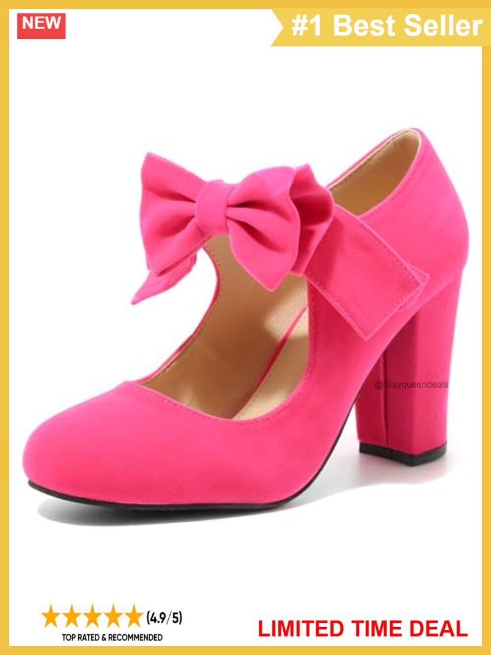 Women's Suede Mary Jane Pumps Chunky Heel Bow Dress Shoes
